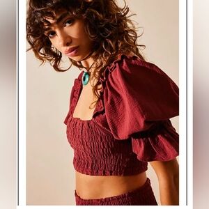 Free People At Ease set smocked top and pull on pants